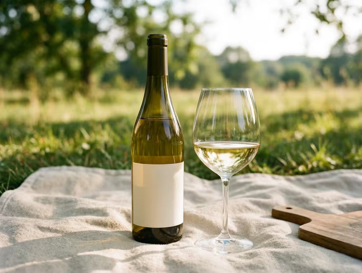 Warm bottle of wine on a sunny trail